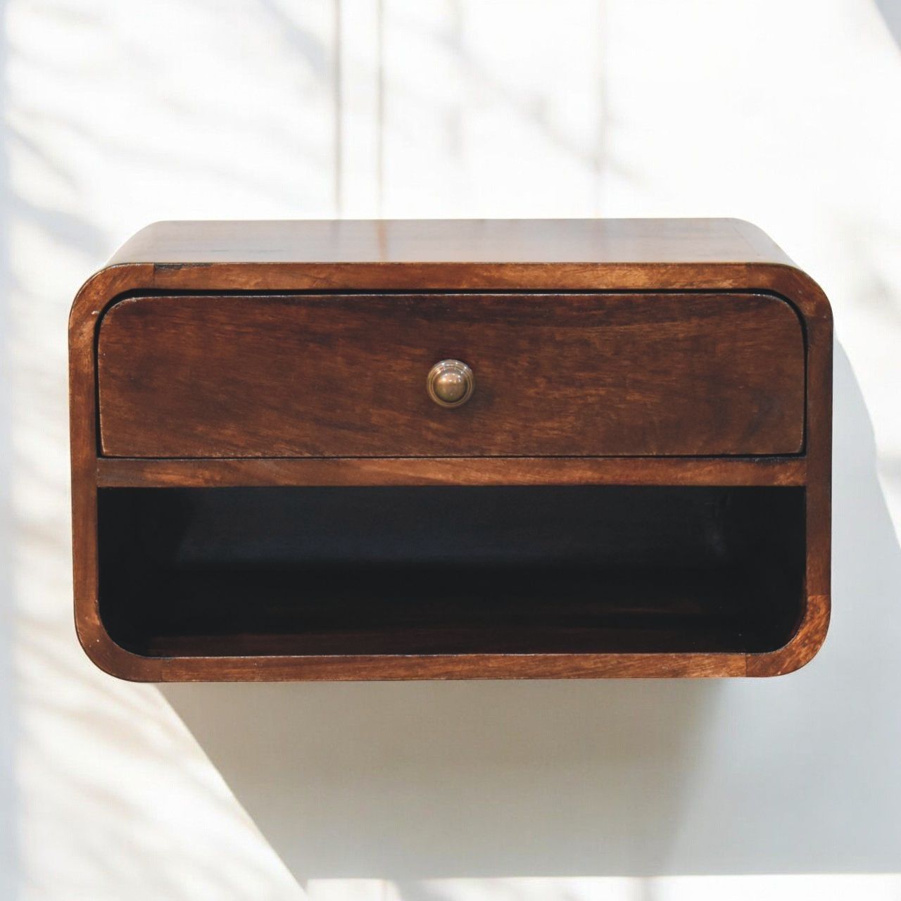 Artisan - Curved California Walnut Wall Mounted Bedside With Open Slot