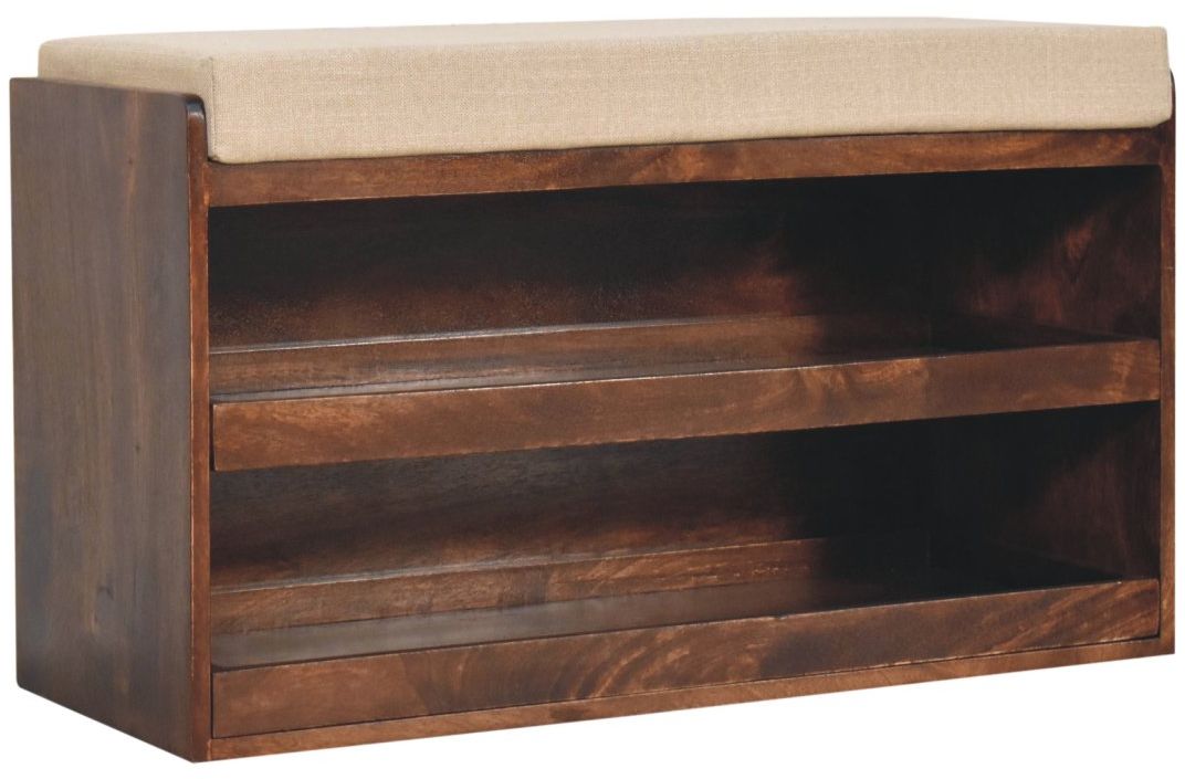 Artisan - California Walnut & Mud Linen Pull Out Shoe Bench