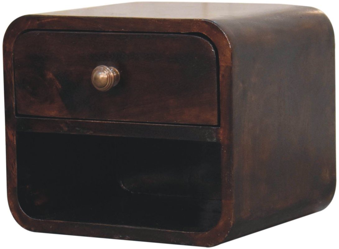 Artisan - Mini Curved California Walnut Wall Mounted Bedside With Open Slot