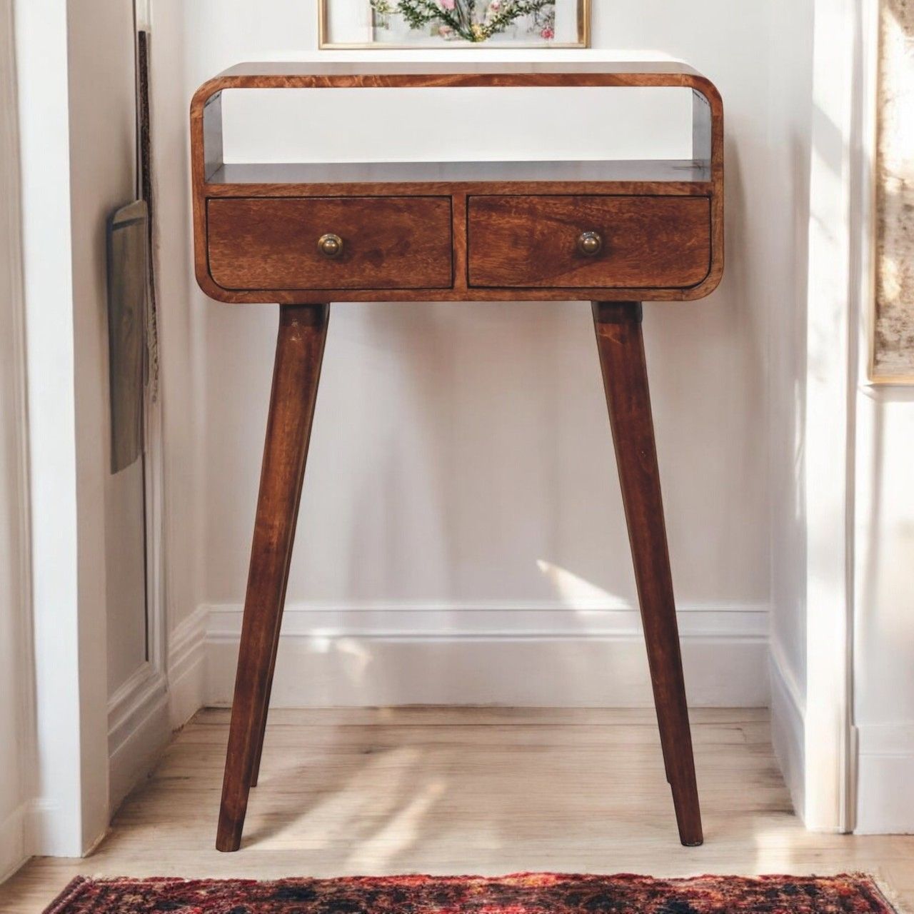 Artisan - Mini Curved Honey Caramel Console Table