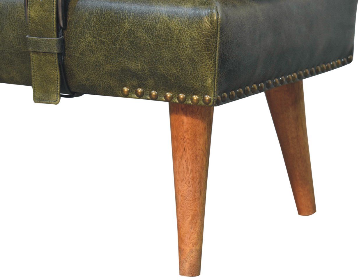 Artisan - Bouclé Buffalo Hide Olive Green Leather Bench