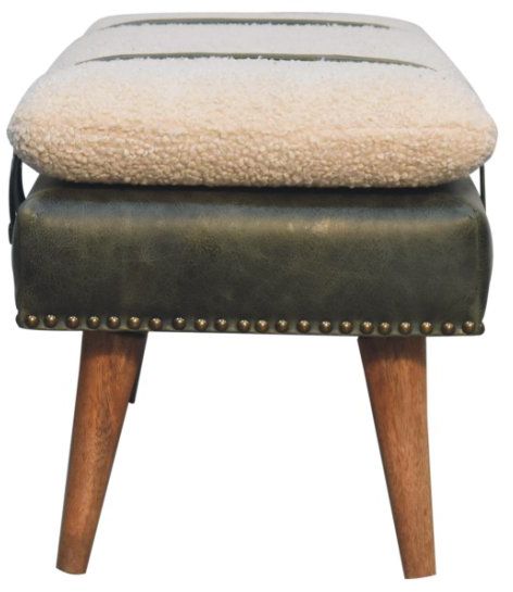 Artisan - Bouclé Buffalo Hide Olive Green Leather Bench