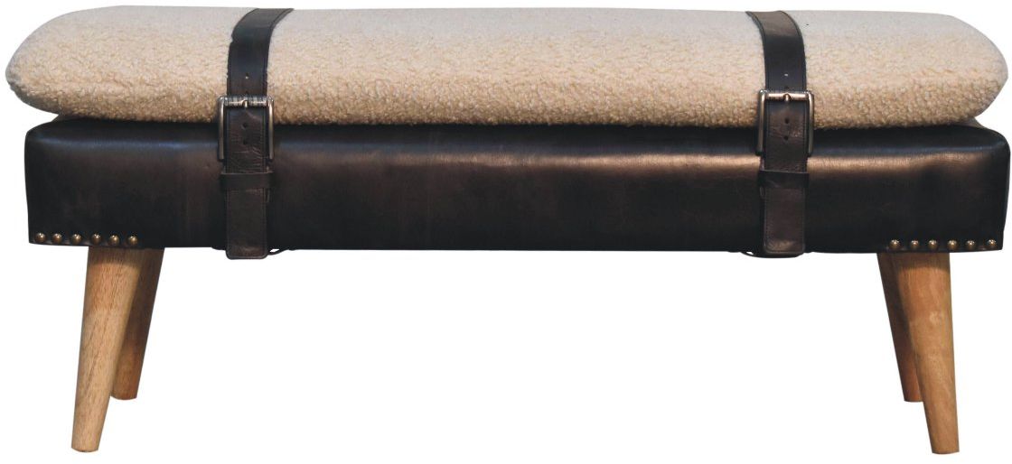 Artisan - Bouclé Buffalo Hide Black Leather Bench
