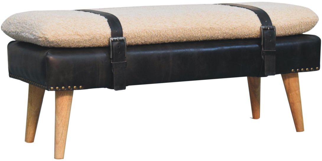 Artisan - Bouclé Buffalo Hide Black Leather Bench