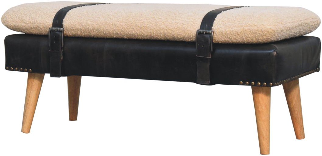 Artisan - Bouclé Buffalo Hide Black Leather Bench