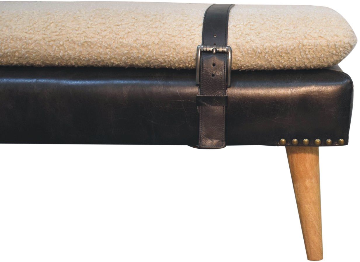 Artisan - Bouclé Buffalo Hide Black Leather Bench
