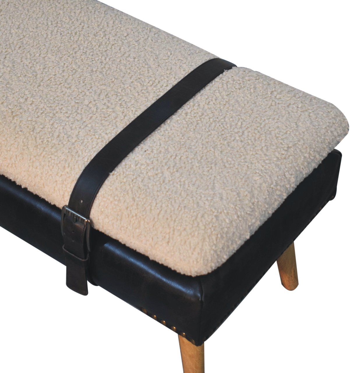 Artisan - Bouclé Buffalo Hide Black Leather Bench
