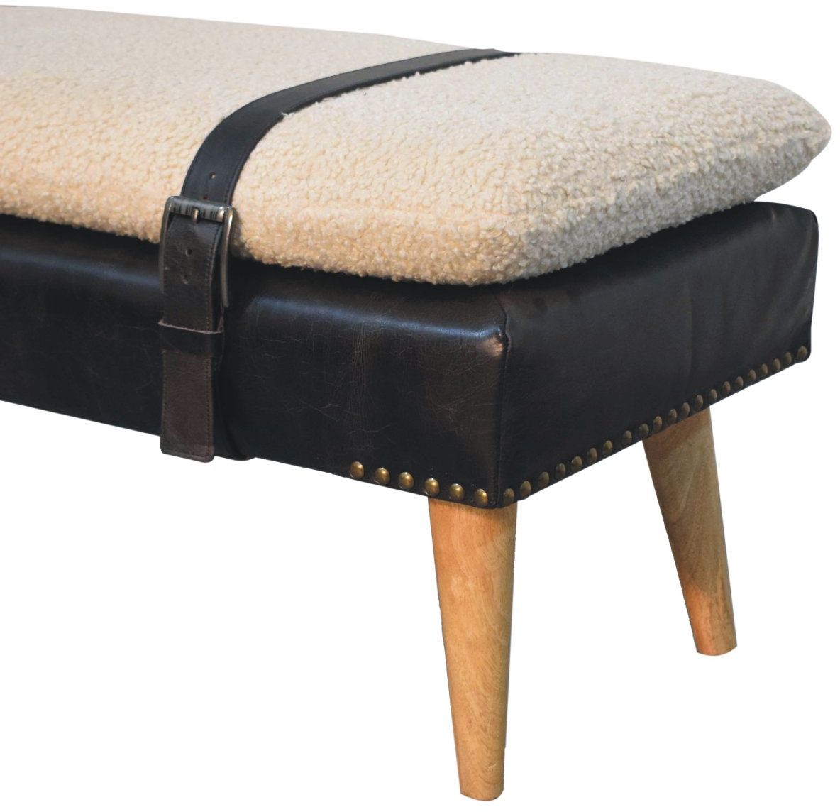 Artisan - Bouclé Buffalo Hide Black Leather Bench