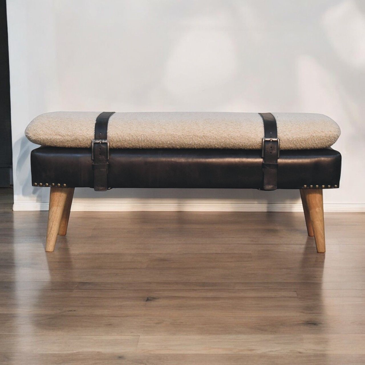 Artisan - Bouclé Buffalo Hide Black Leather Bench