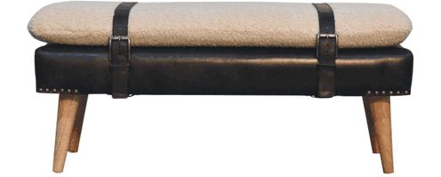 Artisan - Bouclé Buffalo Hide Black Leather Bench