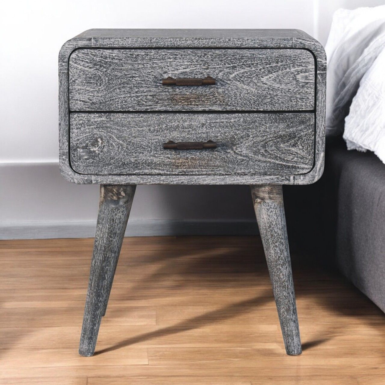 Artisan - Sandblasted Ash Curved Bedside