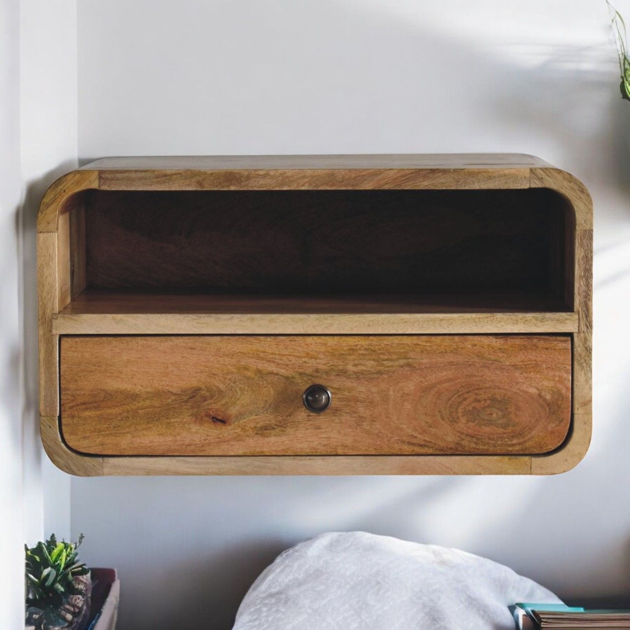 Artisan - Large Oak-Ish Curve Upper Slot Floating Bedside
