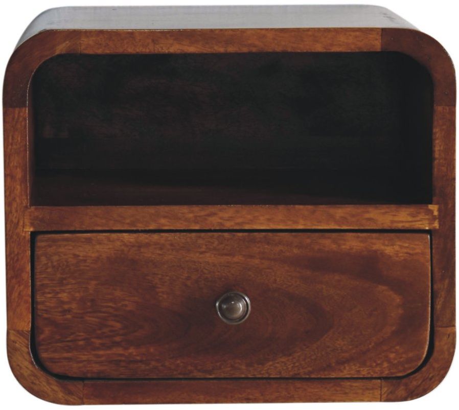 Artisan - Extra Mini Wall Mounted Curved Chestnut Bedside With Open Slot