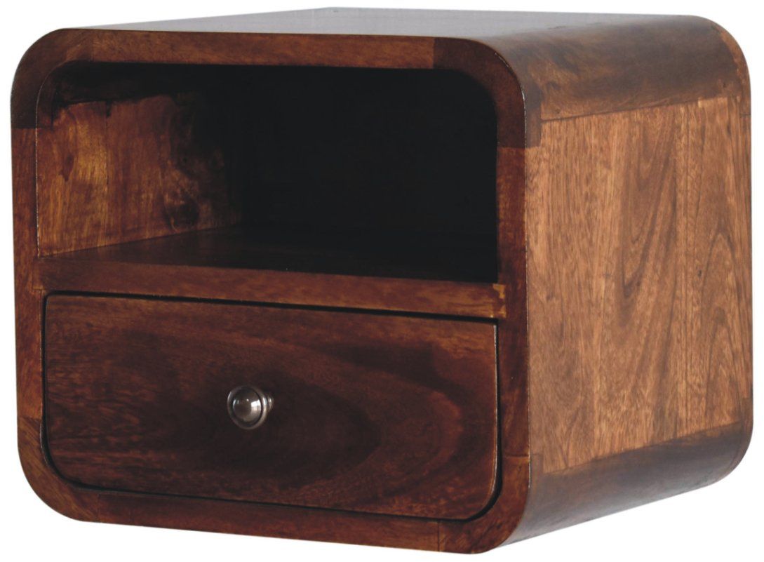 Artisan - Extra Mini Wall Mounted Curved Chestnut Bedside With Open Slot