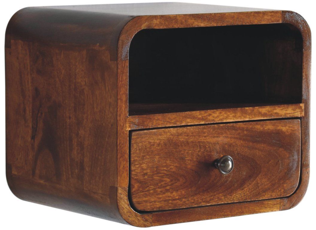 Artisan - Extra Mini Wall Mounted Curved Chestnut Bedside With Open Slot
