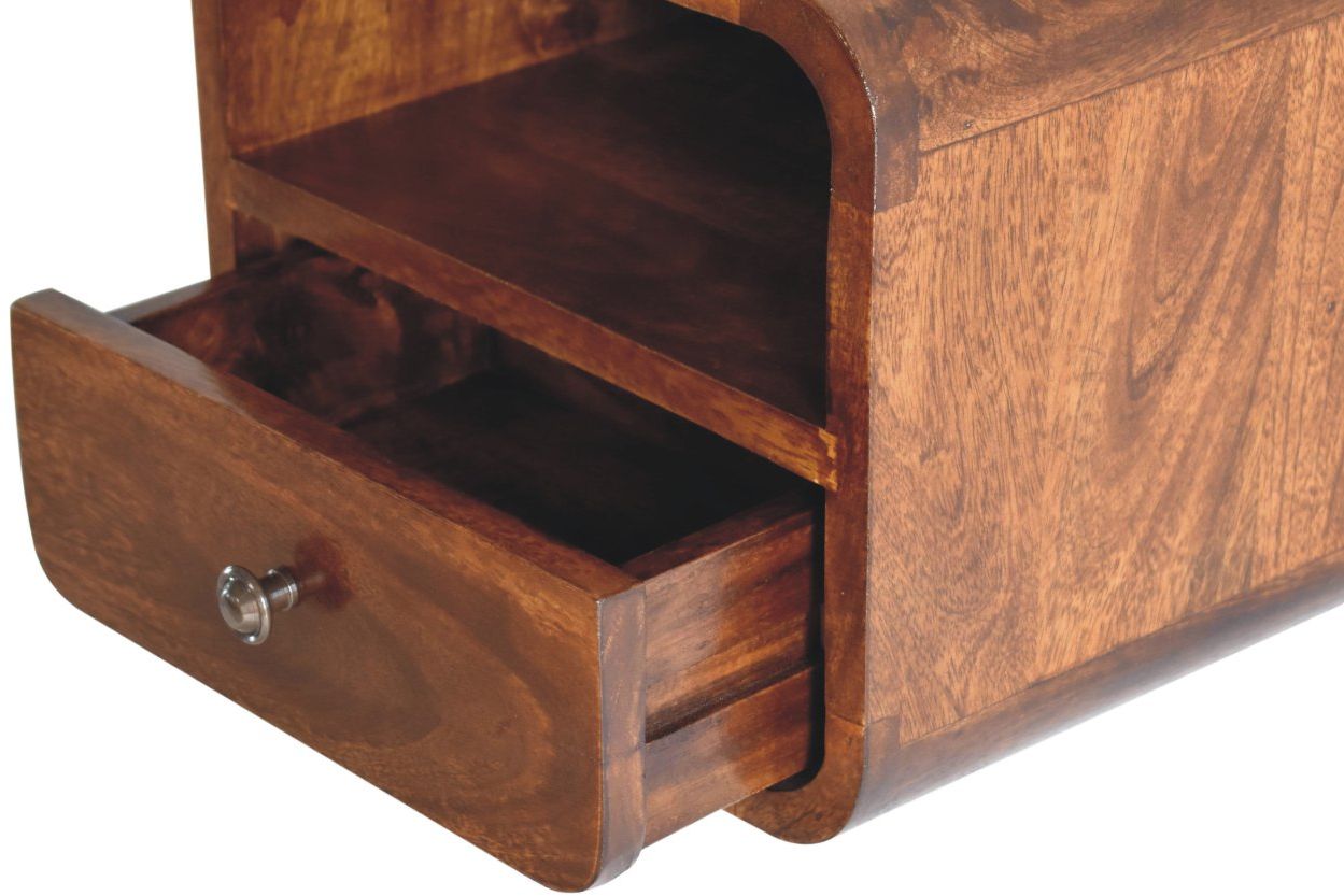 Artisan - Extra Mini Wall Mounted Curved Chestnut Bedside With Open Slot
