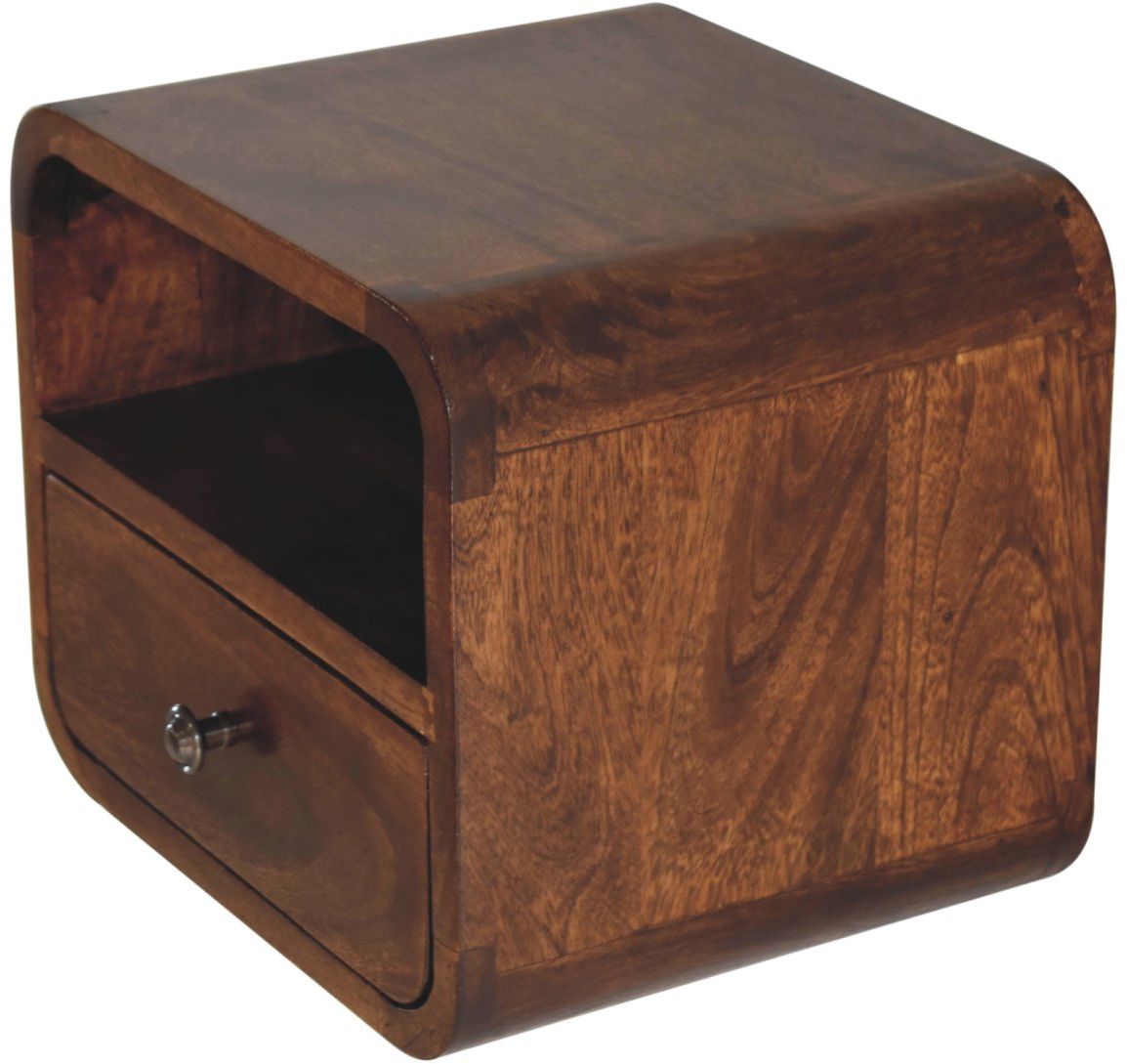 Artisan - Extra Mini Wall Mounted Curved Chestnut Bedside With Open Slot