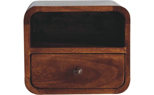 Artisan - Extra Mini Wall Mounted Curved Chestnut Bedside With Open Slot
