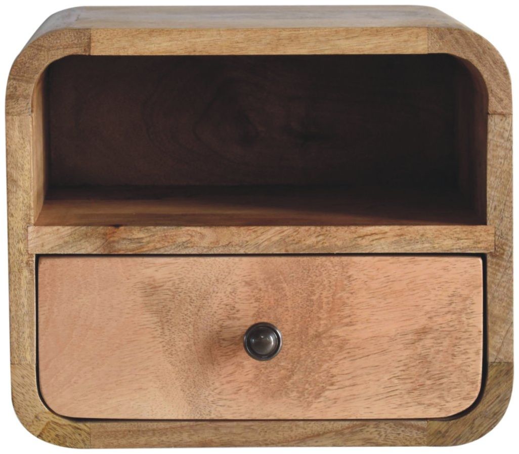 Artisan - Extra Mini Wall Mounted Curved Oak-Ish Bedside With Open Slot