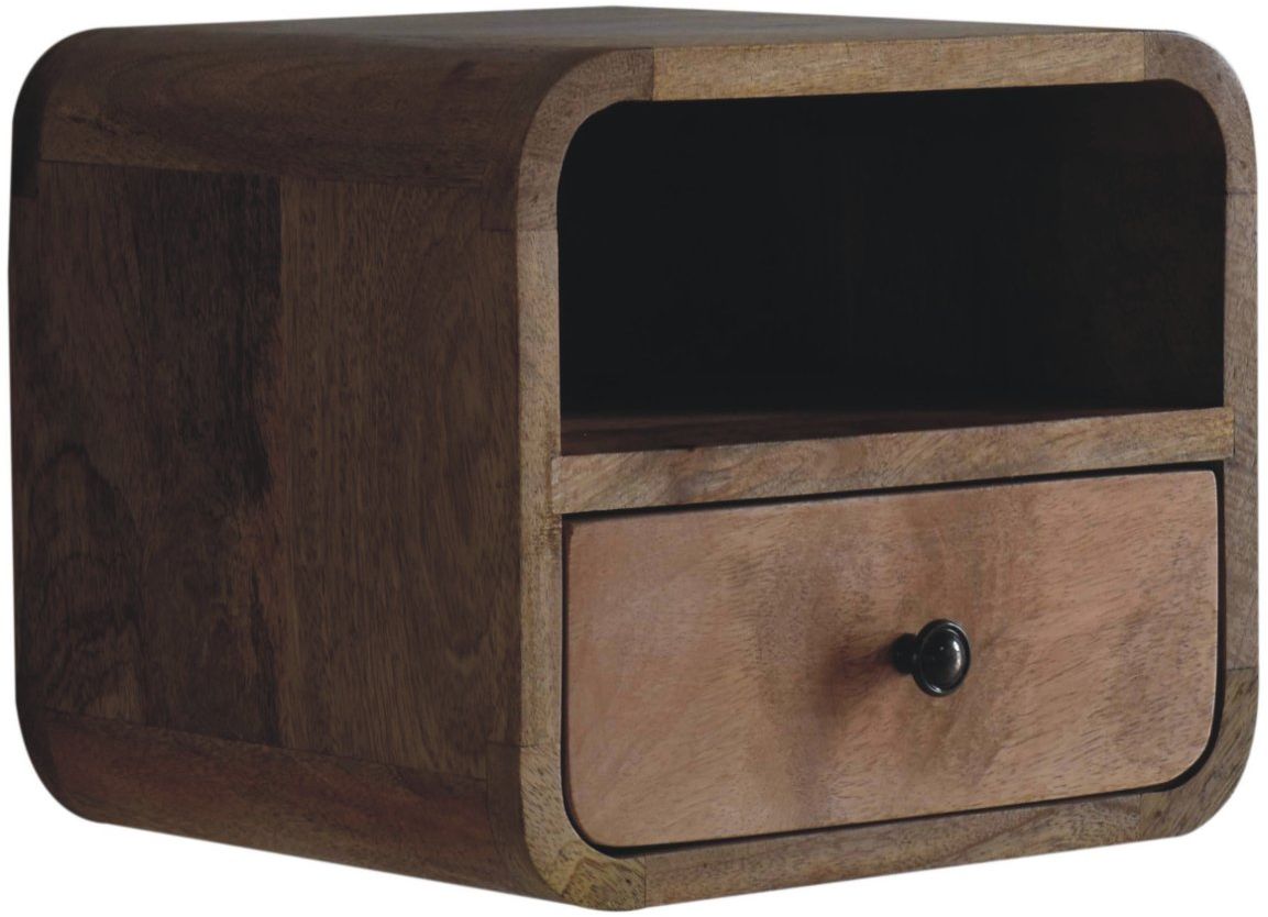 Artisan - Extra Mini Wall Mounted Curved Oak-Ish Bedside With Open Slot