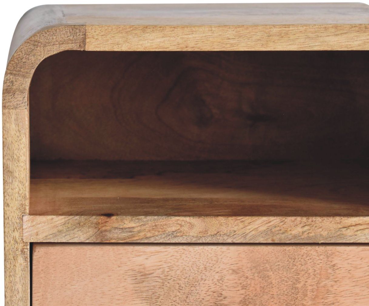 Artisan - Extra Mini Wall Mounted Curved Oak-Ish Bedside With Open Slot