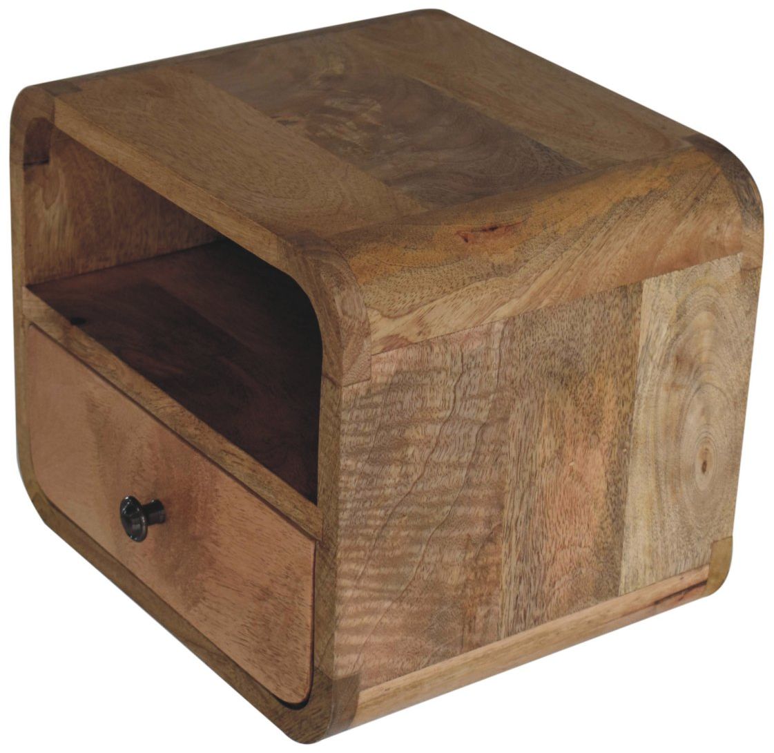 Artisan - Extra Mini Wall Mounted Curved Oak-Ish Bedside With Open Slot