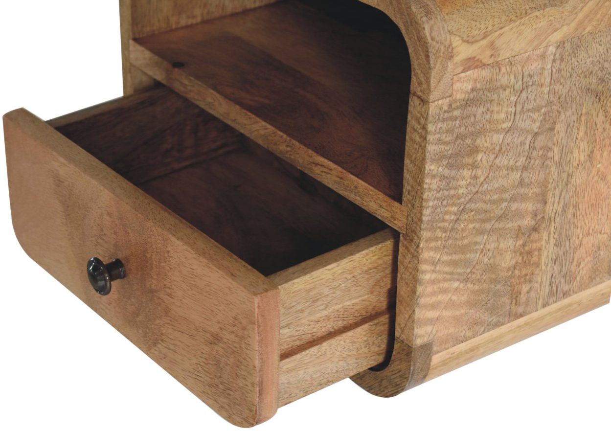 Artisan - Extra Mini Wall Mounted Curved Oak-Ish Bedside With Open Slot