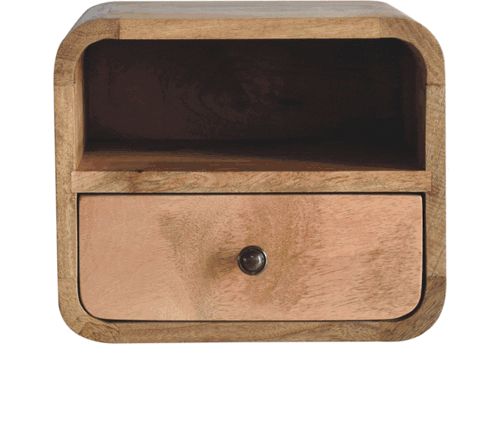 Artisan - Extra Mini Wall Mounted Curved Oak-Ish Bedside With Open Slot