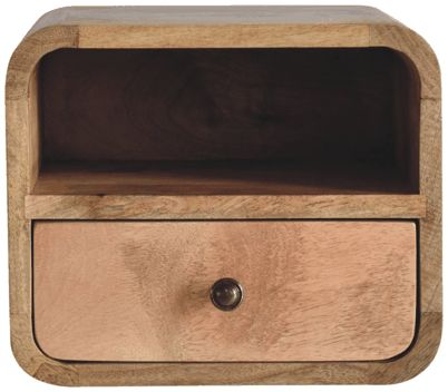 Artisan - Extra Mini Wall Mounted Curved Oak-Ish Bedside With Open Slot