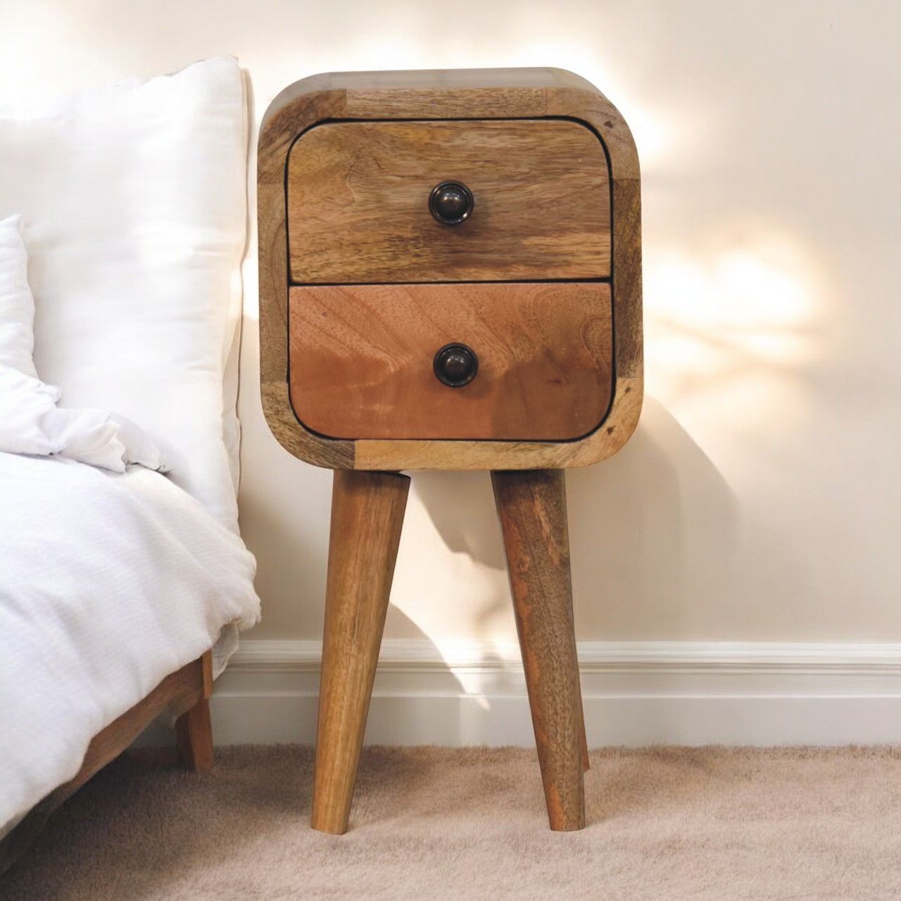 Artisan - Extra Mini Curved Oak-Ish Bedside