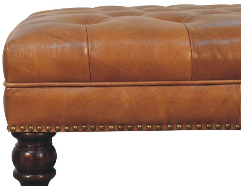 Artisan - Studded Buffalo Tan Leather Ottoman With Castor Legs