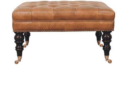 Artisan - Studded Buffalo Tan Leather Ottoman With Castor Legs