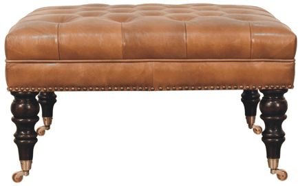 Artisan - Studded Buffalo Tan Leather Ottoman With Castor Legs
