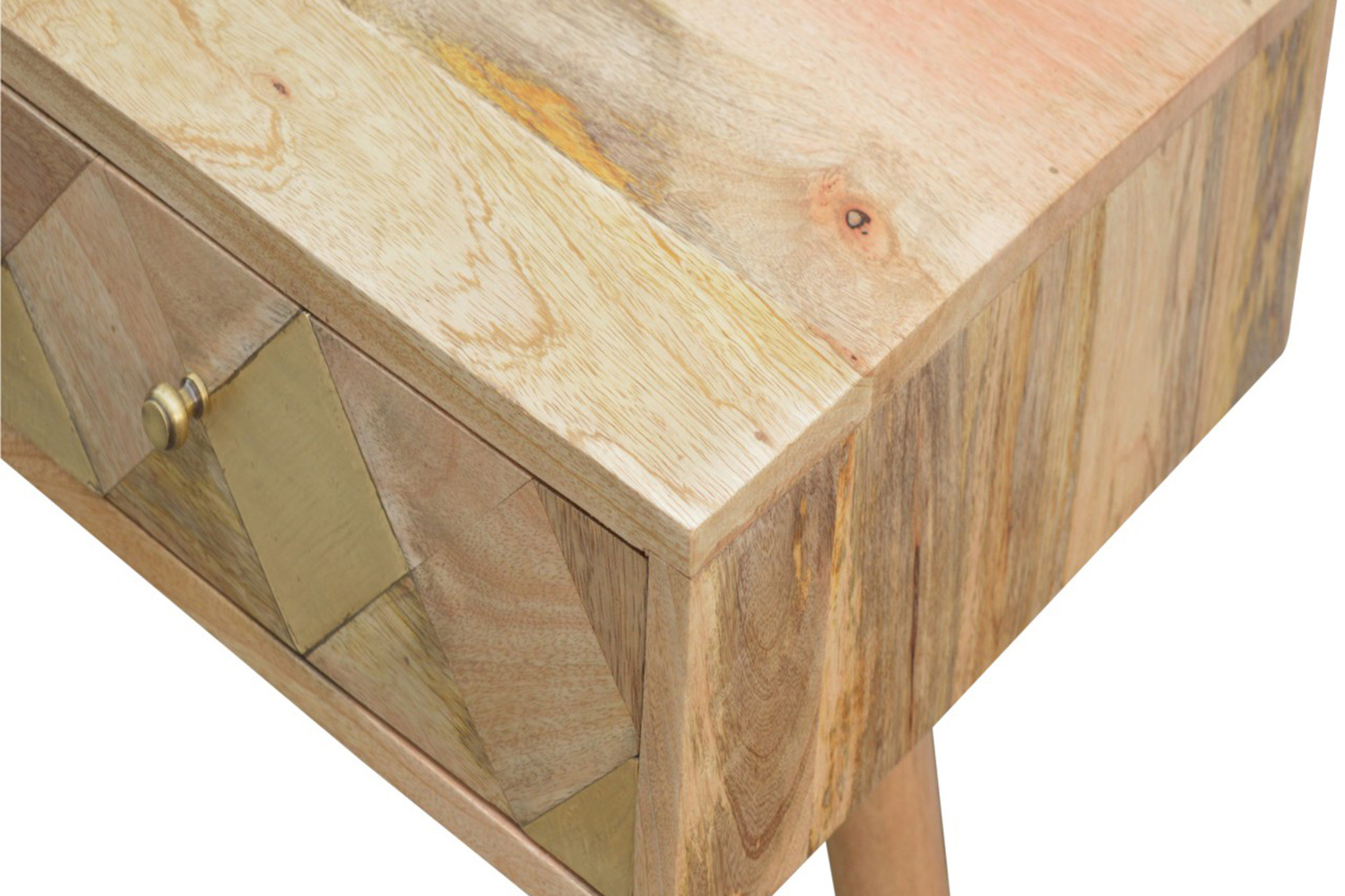 Artisan - Oak-ish Gold Brass Inlay Console Table