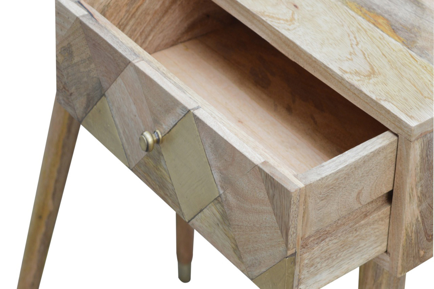 Artisan - Oak-ish Gold Brass Inlay Console Table