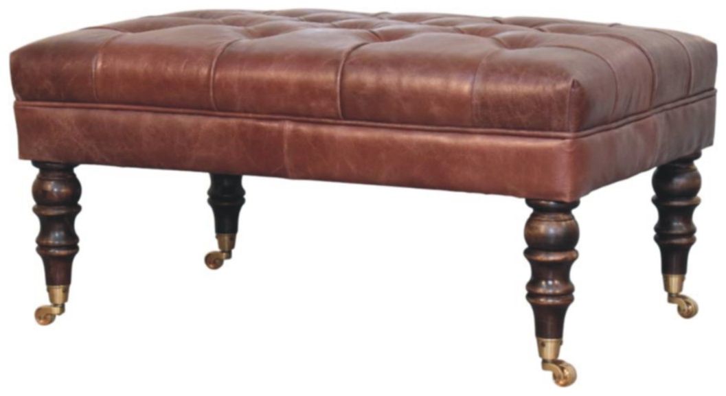 Artisan - Buffalo Brown Leather Ottoman With Castor Legs