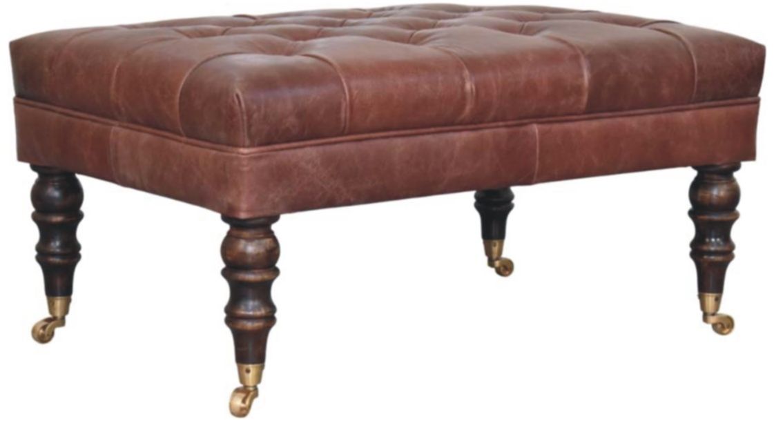 Artisan - Buffalo Brown Leather Ottoman With Castor Legs