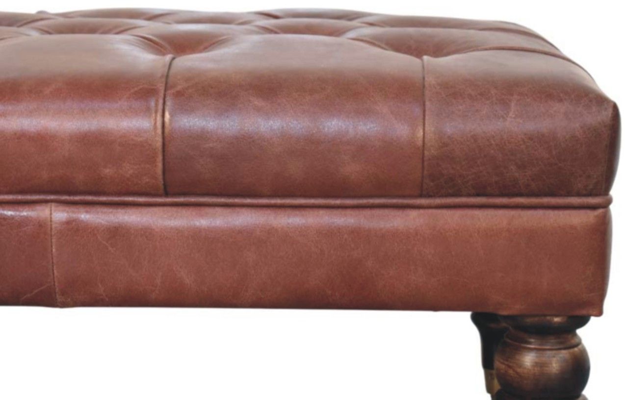 Artisan - Buffalo Brown Leather Ottoman With Castor Legs