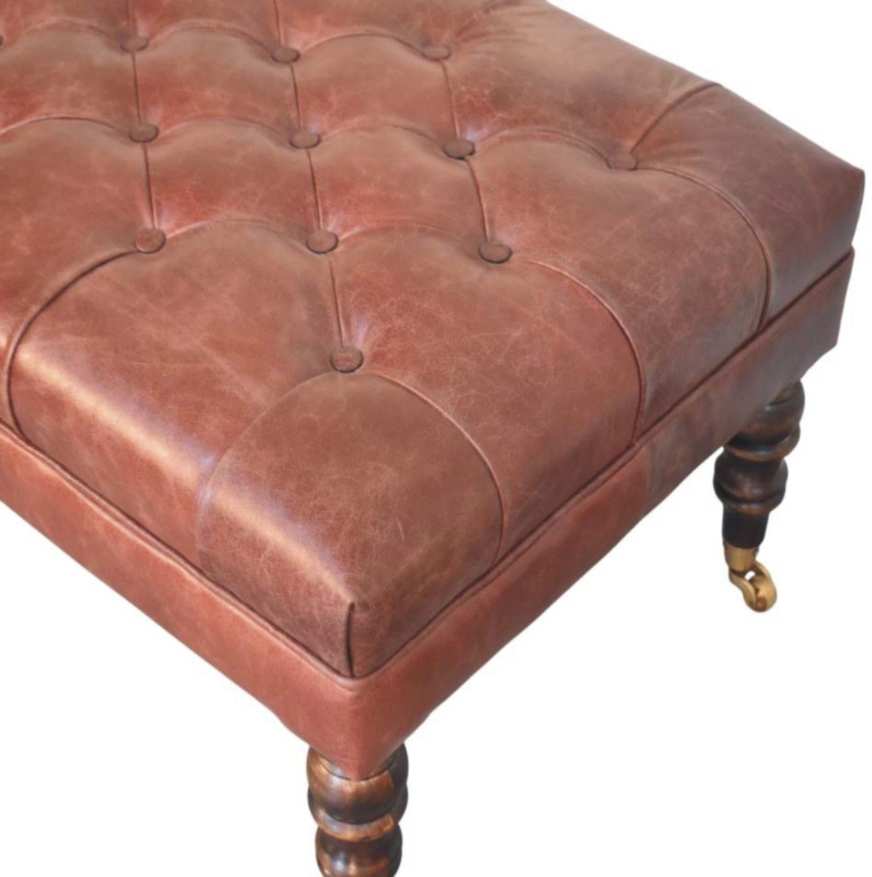 Artisan - Buffalo Brown Leather Ottoman With Castor Legs