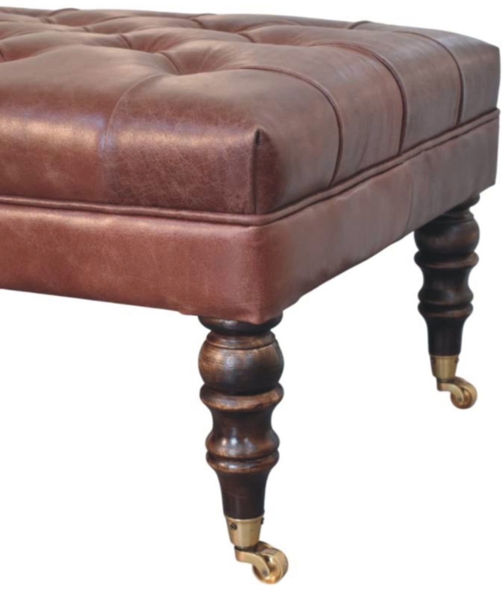 Artisan - Buffalo Brown Leather Ottoman With Castor Legs