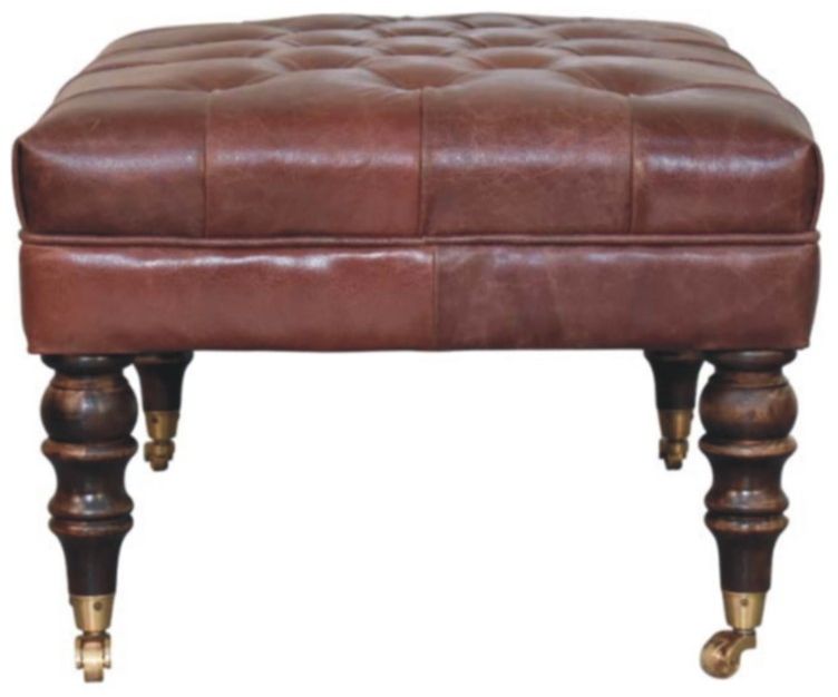 Artisan - Buffalo Brown Leather Ottoman With Castor Legs