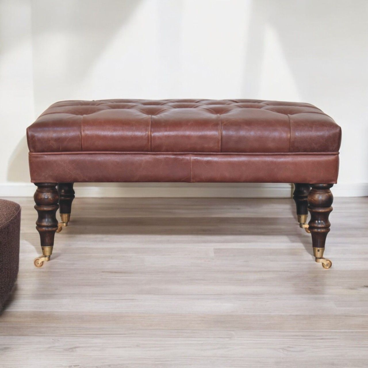 Artisan - Buffalo Brown Leather Ottoman With Castor Legs