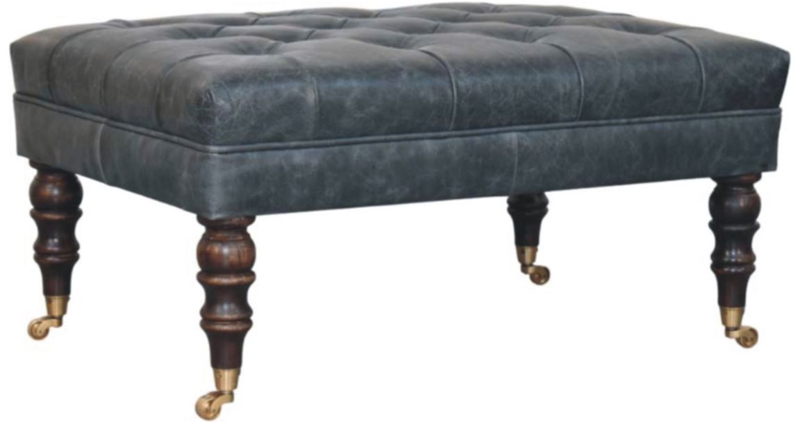 Artisan - Buffalo Teal Leather Ottoman With Castor Legs