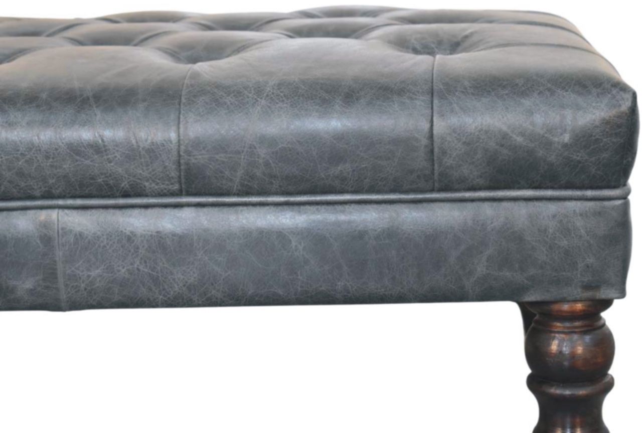 Artisan - Buffalo Teal Leather Ottoman With Castor Legs