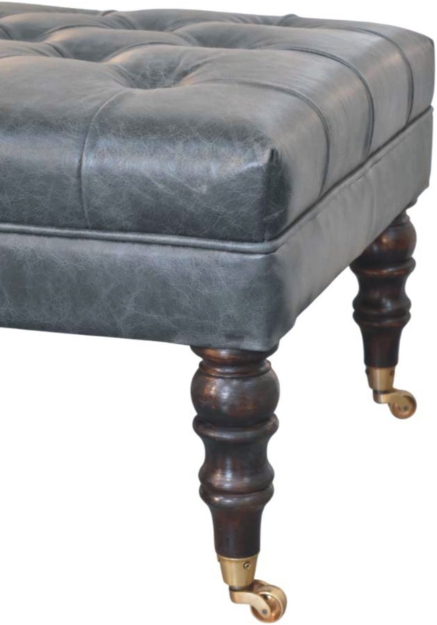Artisan - Buffalo Teal Leather Ottoman With Castor Legs