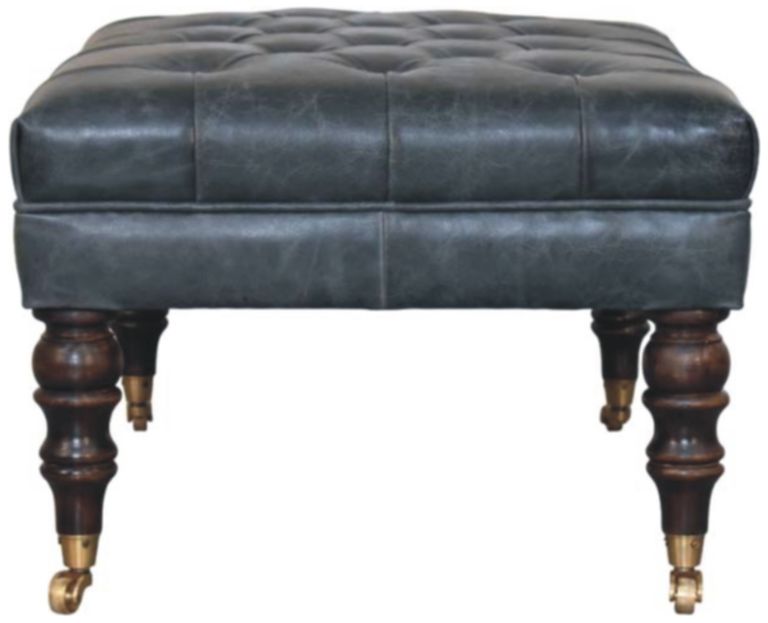 Artisan - Buffalo Teal Leather Ottoman With Castor Legs