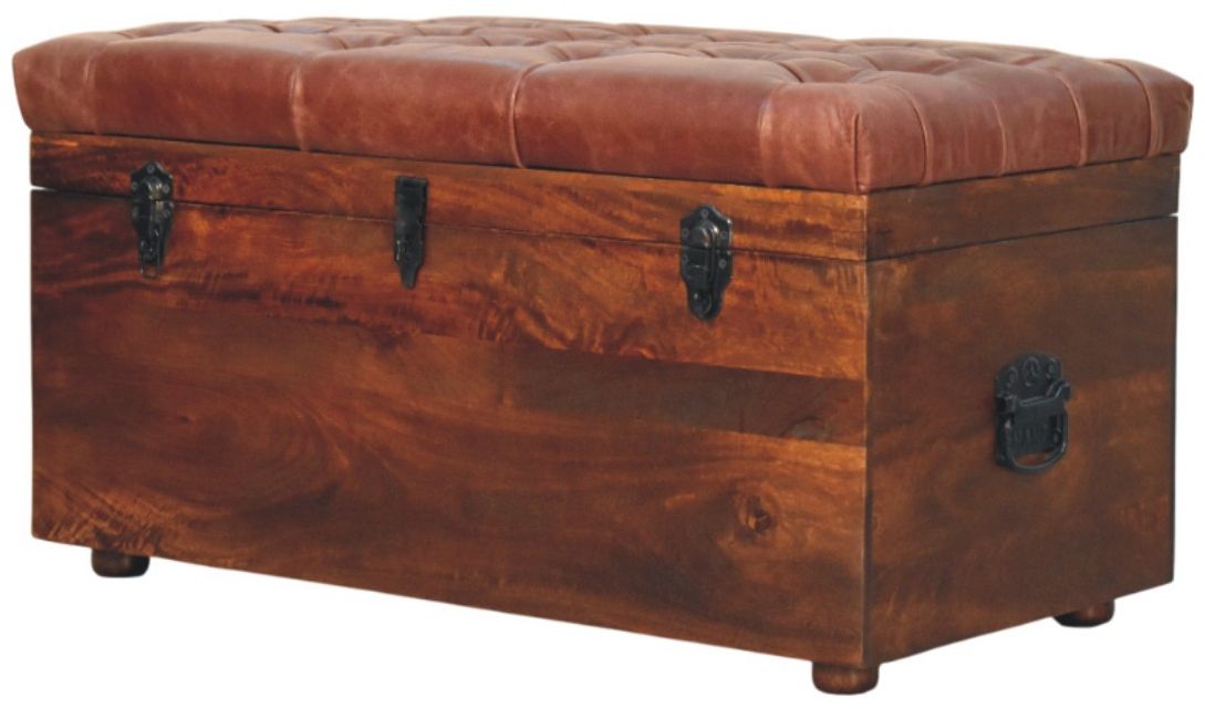 Artisan - Brown Buffalo Hide Leather Storage Trunk