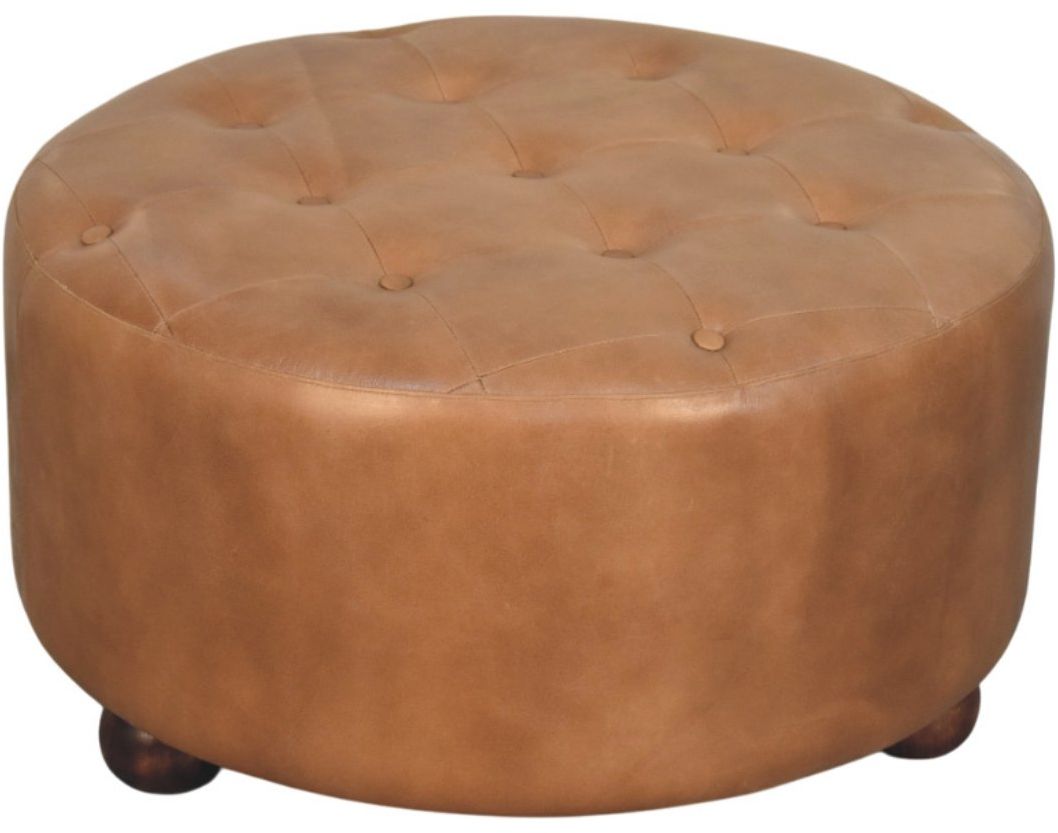 Artisan - Brown Buffalo Hide Leather Round Ottoman