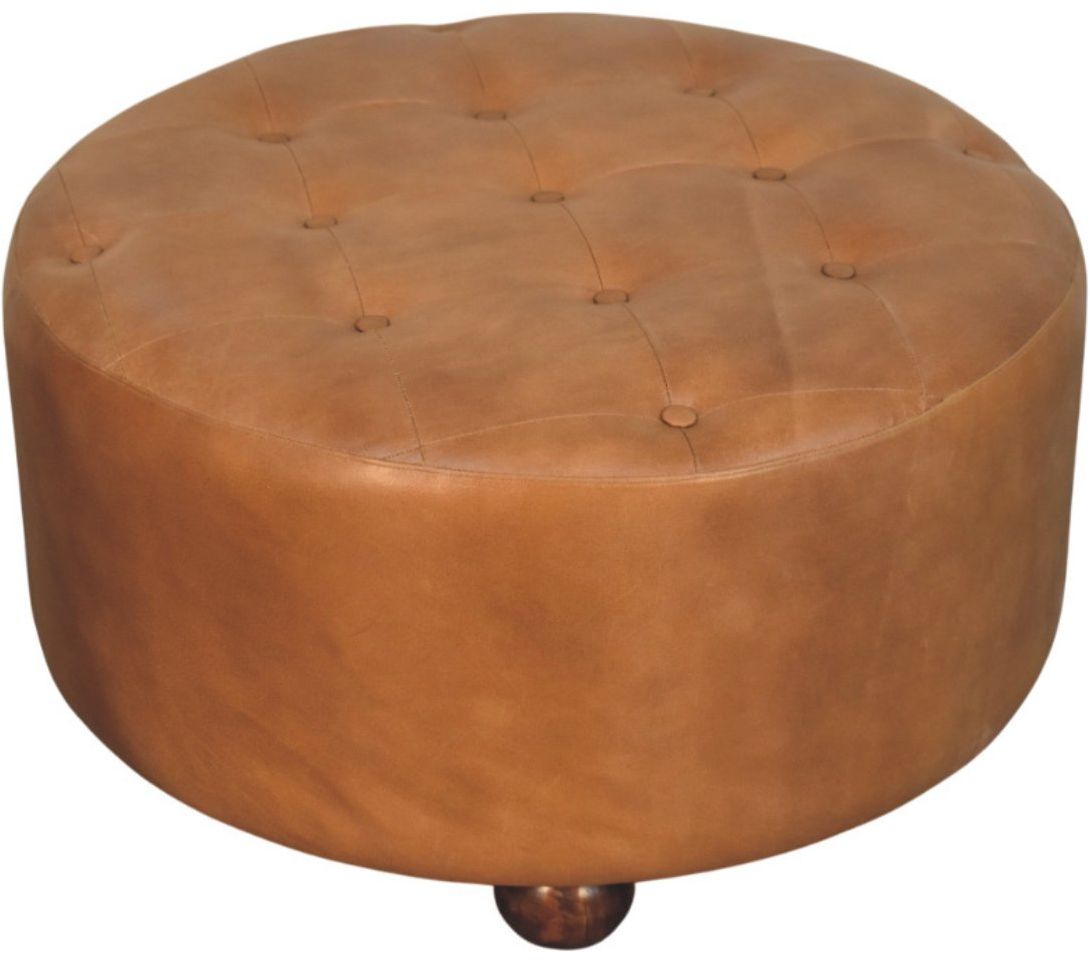 Artisan - Brown Buffalo Hide Leather Round Ottoman