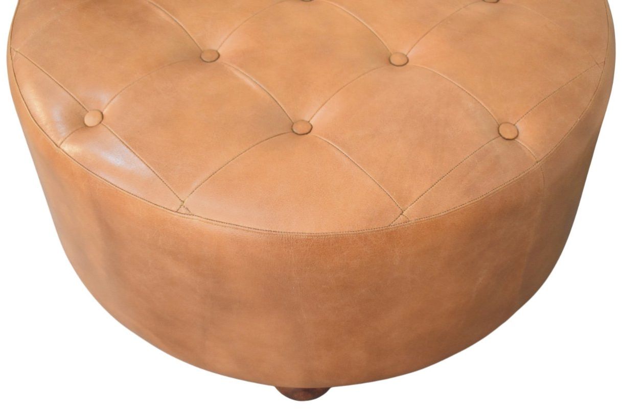 Artisan - Brown Buffalo Hide Leather Round Ottoman